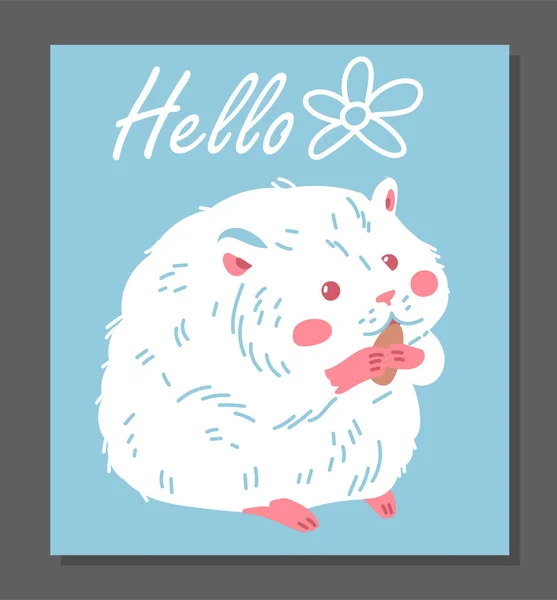 Mignon Hamster Blanc Rongeant Sur Une Graine Illustration Dessin Animé — Image vectorielle