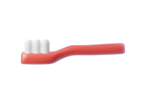 3D逼真牙刷 口腔卫生的口腔卫生工具 尼龙毛和红色塑料手柄 矢量在白色背景上表示孤立的图解 口腔护理个人卫生用品 — 图库矢量图片