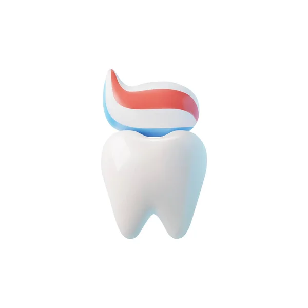 3D牙齿 上面有蓝色和红色的牙膏 现实的矢量刷牙 良好的牙齿健康和口腔卫生 洁白后的牙齿清洁美容术 牙釉质护理及防龋保护 — 图库矢量图片