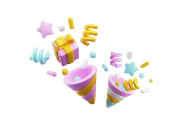 Party Poppers Crackers Salute Realistic Render Vector Illustration Isolated White — Stock Vector