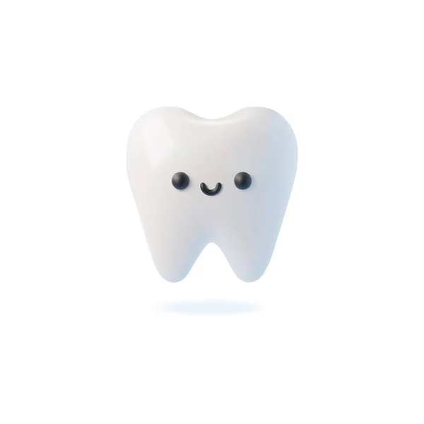 Dente Branco Feliz Realista Boas Condições Saúde Dentária Ilustração Vetorial — Vetor de Stock
