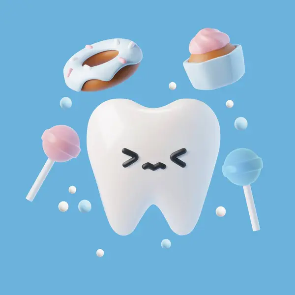 Boyutlu Gerçekçi Üzgün Beyaz Diş Tatlılara Maruz Kaldığı Için Kendini — Stok Vektör