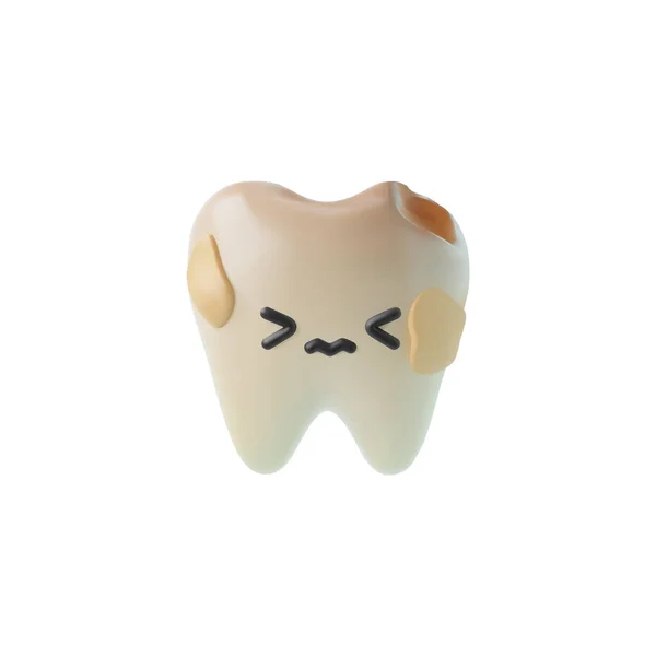 Niezdrowy Zgniły Ząb Pokryty Gipsem Uroczą Nieszczęśliwą Twarzą Niezdrowy Symbol — Wektor stockowy