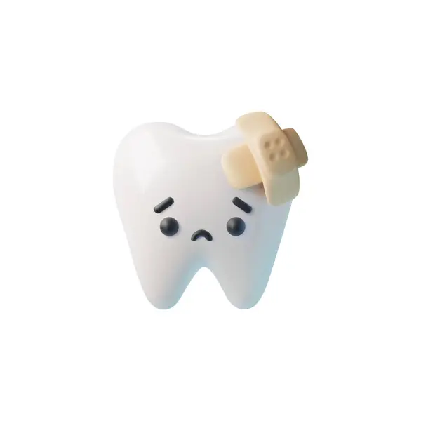 Unhealthy Unhappy Tooth Cute Kawaii Unhappy Face Rendered Realistic Vector — Stock Vector