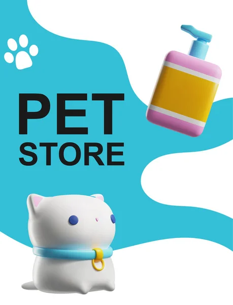 Cartaz Banner Vertical Sobre Pet Store Estilo Ilustração Vetorial Gato — Vetor de Stock