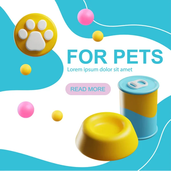 Tamplate Cartaz Com Renderização Pet Store Food Brinquedos Acessórios Nutrição — Vetor de Stock