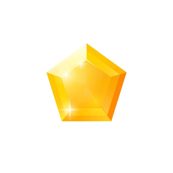 ペンタゴンクリスタルアイコン 白い背景に隔離されたベクターイラスト 黄色の五角形の宝石の形をしたシンプルなゲーム要素 前景にダイヤモンドのデッサン — ストックベクタ
