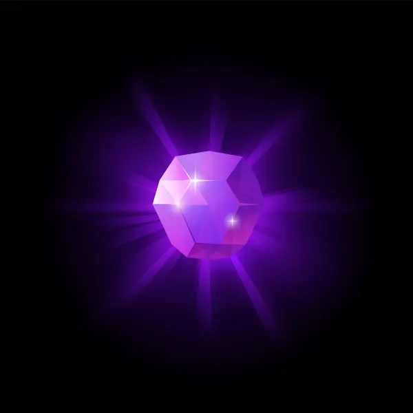 Diamant Brillant Violet Cristal Illustration Vectorielle Isolée Sur Fond Noir — Image vectorielle