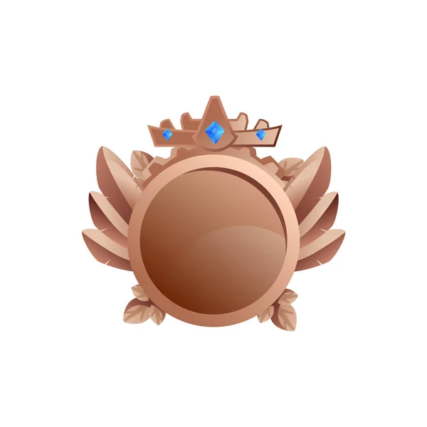 Бронзовый Игровой Значок Перьями Короной Векторная Карикатурная Иллюстрация Медали Трофея — стоковый вектор