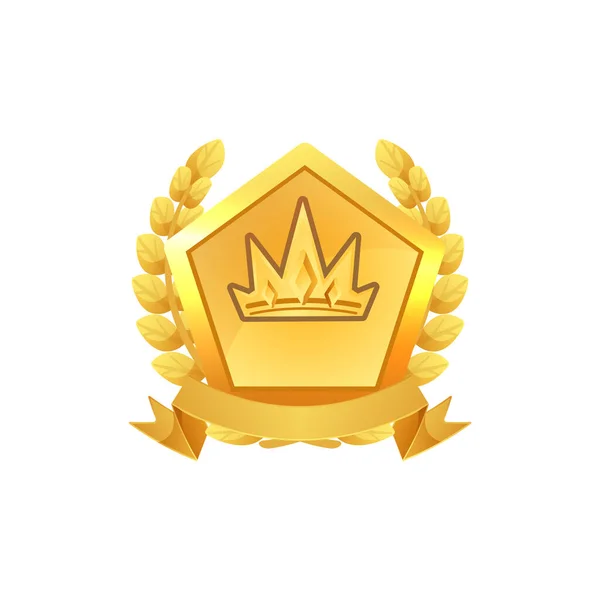 Preissymbol Für Spieldesign Goldenes Schild Mit Krone Vektorillustration Isoliert Auf — Stockvektor
