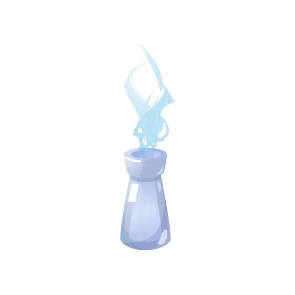 Открытая Стеклянная Бутылка Дымовым Паром Выходит Фляжка Волшебными Облаками Game — стоковый вектор