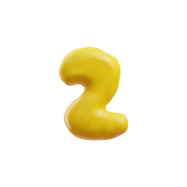 Realistic Plasticine Yellow Number Two Vector Even Numeric Symbol Dough — Stock Vector
