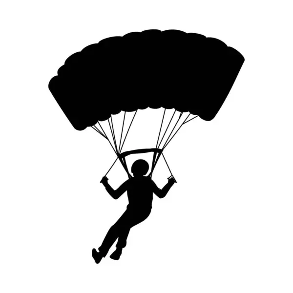 Black Silhouette Parachute Jump Cartoon Skydiving Lover Vector Illustration Parachutist — Stock Vector