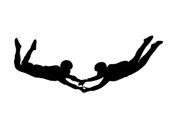 Silhouette Two Skydivers Vector Illustration Isolated White Background Black Spot — Stock Vector