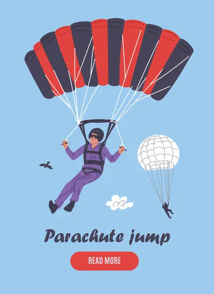 Parachute Jump Skydiving Card Vector Illustrations Flying People Parachutes Sky — Stock Vector