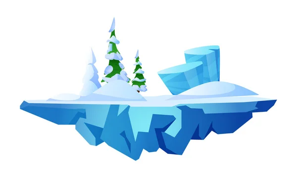 Level Platform Frozen Forest Ice Land Island Floating Vector Illustration — Stock Vector
