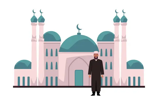 Mullah Imam Mufti Background Mosque Crescent Islamic Religion Ramadan Kareem — Stock Vector