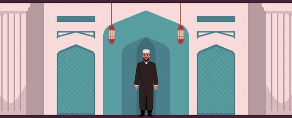 Mullah Imam Mufti Mosque Islamic Religion Ramadan Kareem Prayer Muslim — Stock Vector