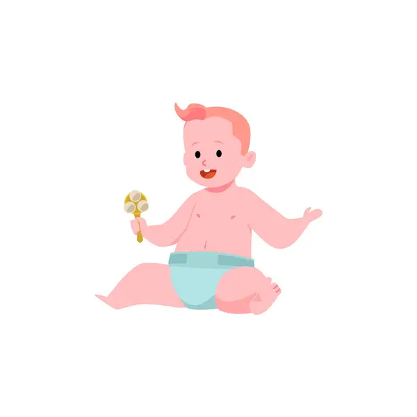 안전하고 건조한 기저귀 디자인을 강조하는 장난감으로 연주하는 쾌활한 아기의 일러스트 로열티 프리 스톡 벡터