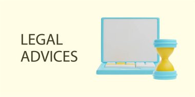 Legal services concept with a minimalist laptop and hourglass. Vector illustration for time-sensitive legal assistance, online consulting or law-related websites. clipart