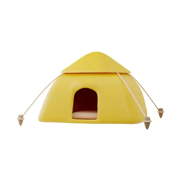 キャンプの基本 黄色いドームのテントのイメージが付いているベクター3Dアイコン 白い背景に旅行や屋外レクリエーションのためのハイキング機器のロゴ — ストックベクタ