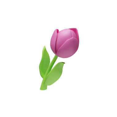 Yaprakları 3 boyutlu gerçekçi vektör illüstrasyonlu lale. Çamur ya da plastik doku güzel mor çiçek. Modellik, el yapımı el işi heykelcilik. Çiçek tasarımı için çiçek bitkisi izole edildi