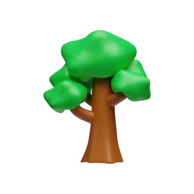 Yeşil ağaç 3 boyutlu gerçekçi vektör çizimi. Meşe veya ıhlamur ağacı yetiştirin. Flora oyun varlığı, doğa hacmi tasarım elementi plasticine dokusu beyaz arkaplanda izole