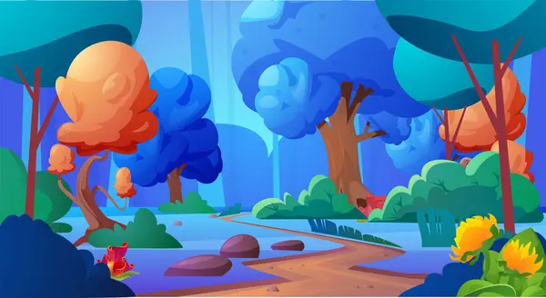Чарівний Лісовий Пейзаж Векторна Ілюстрація Яскравої Чарівної Лісової Сцени Звивистим — стоковий вектор