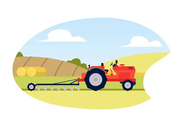 Agriculture Agriculture Illustration Vectorielle Cartoon Tracteur Rouge Avec Charrue Sur Graphismes Vectoriels
