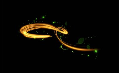 Büyüleyici altın sihirli girdap yeşil parlak parçacıklar ve kaprisli yapraklarla, zarif bir şekilde mistik temalar için bir vektör illüstrasyonunda sunuldu.