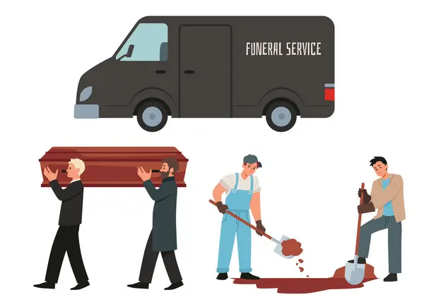 Funeral Conjunto Ilustração Vetorial Isolado Fundo Branco Estilo Cartoon Plana Vetores De Bancos De Imagens