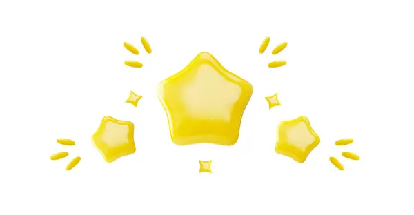 Τρία Γυαλιστερά Κίτρινα Αστέρια Λάμψη Ρεαλιστικό Στυλ Διακόσμηση Χρυσά Εορταστικά — Διανυσματικό Αρχείο