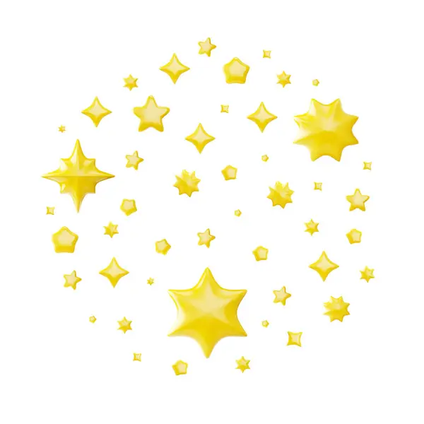 Жовті Зірки Різного Розміру Форми Колі Декорування Золотих Святкових Елементів — стоковий вектор