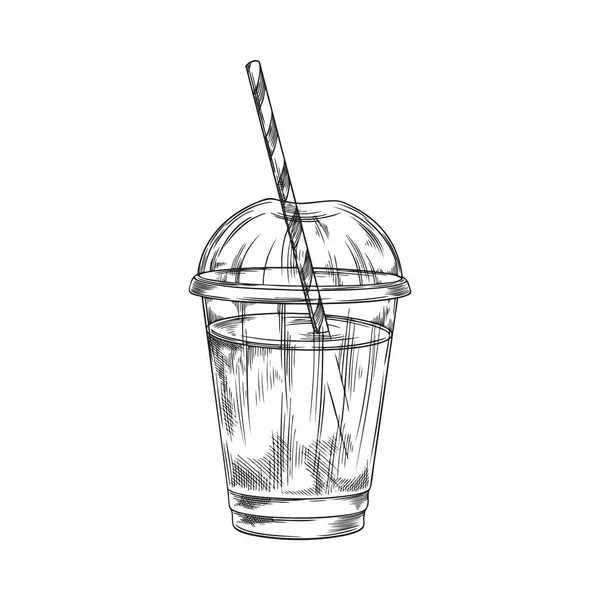 뚜껑과 튜브가있는 플라스틱 컵에서 신선한 스무디의 일러스트 음료와 카페에서 디자인에 스톡 벡터