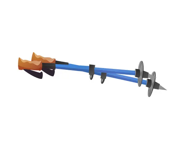 远足杆矢量平面插图 卡通一对蓝色的手杖隔离在白色上 斯堪的纳维亚手杖 运动器材图标 健康户外活动的设备 图库插图