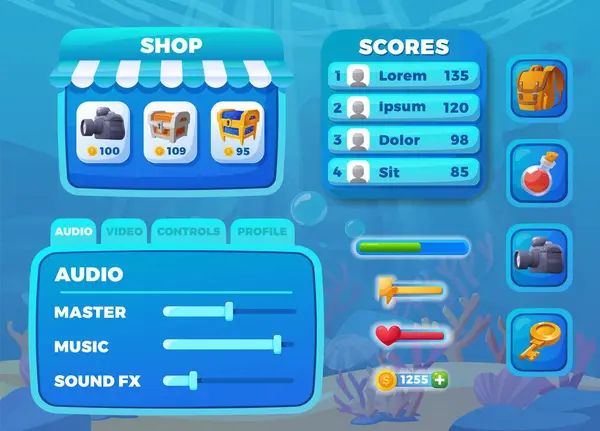Shop Scores Panels Underwater Game Vector Illustration Set Equipment Icons Royalty Free Stock Vectors