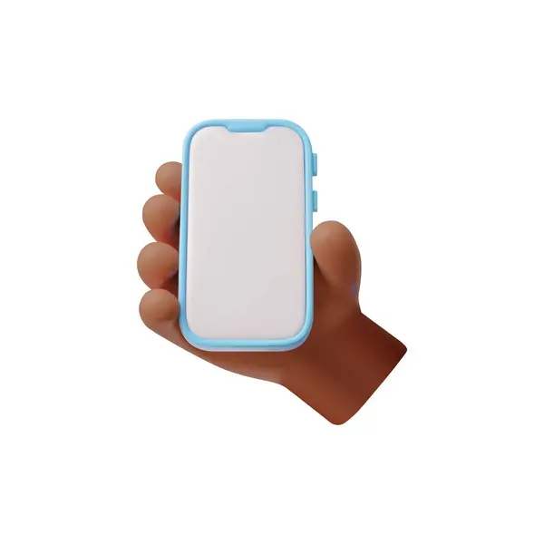 手持带有白色空白屏幕3D矢量插图的手机 在设备电话上演示展示 用空屏风模拟的非洲人手挽着小工具 图库矢量图片