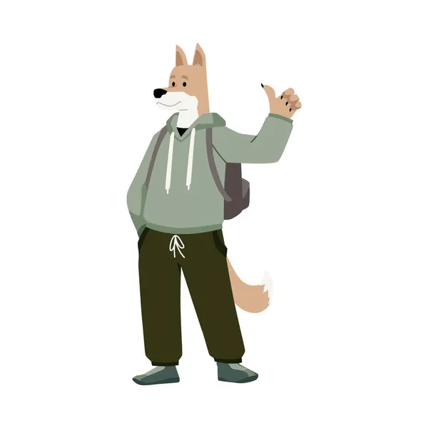 Anthropomorphic Dog Character Showing Thumbs Full Length Vector Illustration Furry Vector Graphics