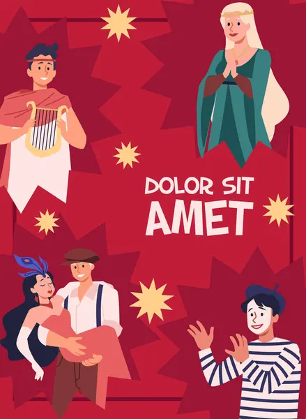 Theater Actors Vector Advertising Poster Depicting Actors Stage Costumes Red Graphismes Vectoriels