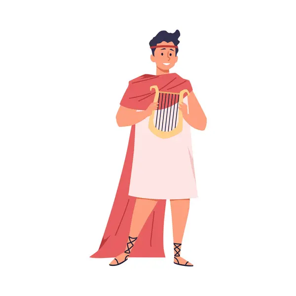 Greek Theater Performer Costume Vector Illustration Joyful Actor Portraying Musician — стоковий вектор