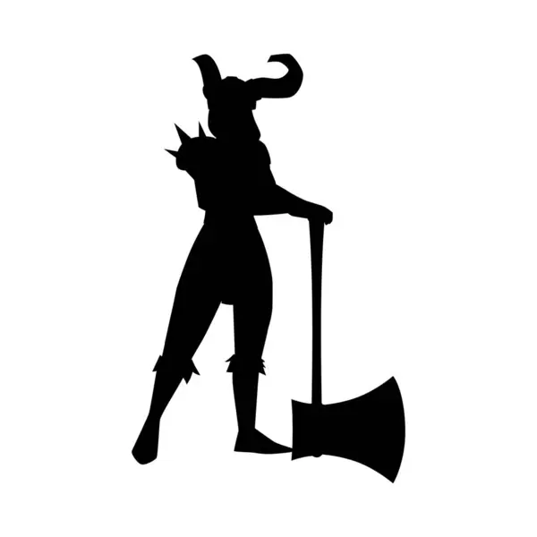 Silhouette Female Warrior Viking Clothing Helmet Horns Vector Illustration Icons ภาพประกอบสต็อกที่ปลอดค่าลิขสิทธิ์
