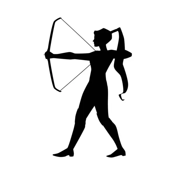 Woman Warrior Archer Aiming Black Silhouette Vector Illustration Armored Female Ilustraciones de stock libres de derechos