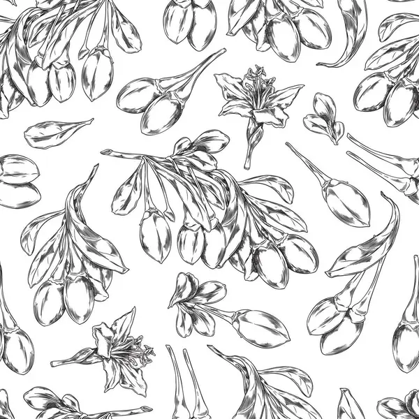 Seamless Pattern Goji Berries Leaves Vector Botanical Illustration Set Featuring Illustration De Stock