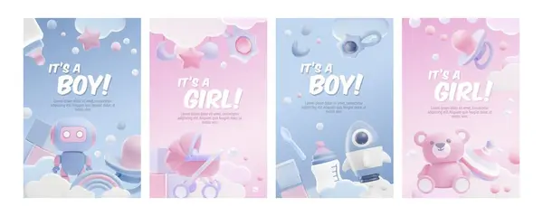 형식의 어린이 장난감과 텍스트 공간을 묘사하는 포스터 컬렉션 샤워는 소년과 스톡 벡터