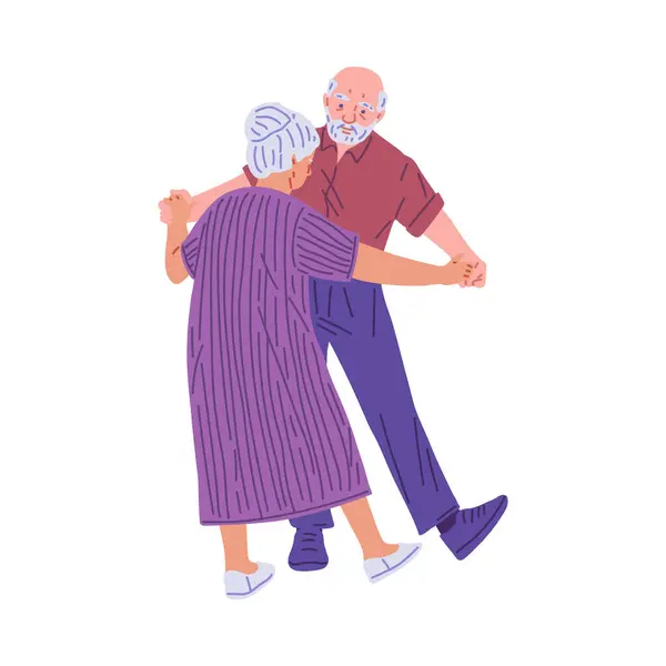 Celebrate Golden Years Bright Vector Illustration Shows Elderly Couple Dancing Stock Vector