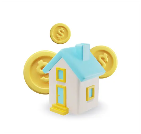 Haus Mit Fallenden Dollarmünzen Vektor Illustration Immobilieninvestitionen Miete Hypothek Oder Stockvektor