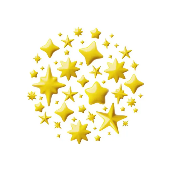 Желтые Звезды Различных Размеров Форм Круглой Векторной Визуализации Иллюстрации Золотое Стоковый вектор