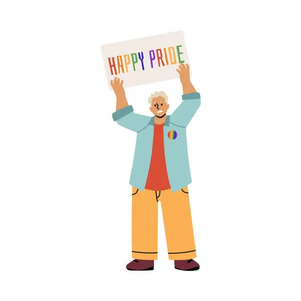 Единый Дух Прайда Иллюстрация Человека Стоящего Равенство Плакатом Радостная Гордость Лицензионные Стоковые Векторы