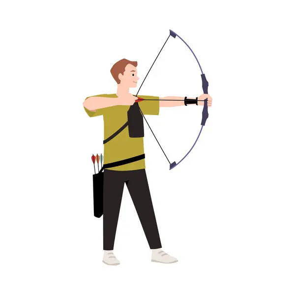 Junge Profi Bogenschütze Vektor Flache Illustration Schießen Cartoon Bogenschießen Sport Stockvektor