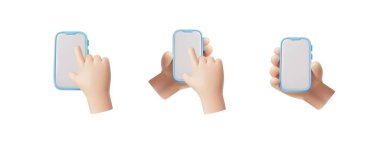 Telefonu üç boyutlu vektör çizimleri ayarlandı. İşaret parmağıyla mavi cep telefonu beyaz ekranına dokunmak, kaydırmak, kaydırmak ya da tıklamak. Boş vitrin aygıtı görüntüsü, aygıt modeliName